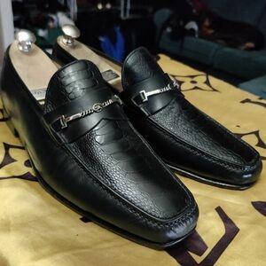 Santoni ostrich leather loafers